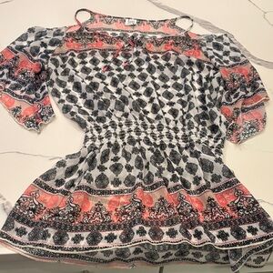 BECCA Patterned Fabric with Black and Coral Accents